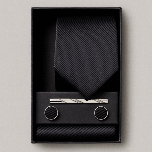Coffret cravate & boutons de manchette | Noir profond-2