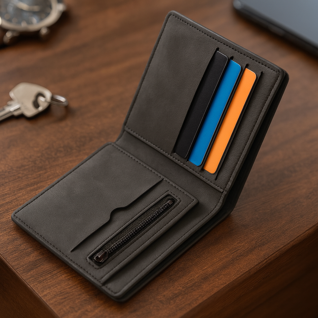Portefeuille | Cuir noir Slim-1