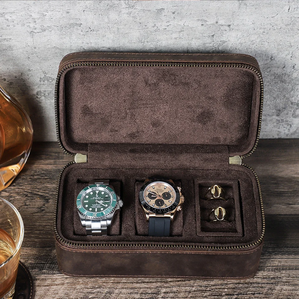 Boîte à montres | 3 Emplacements – Cuir & Nubuck Personnalisable