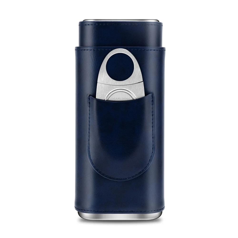 Étui à cigares & Coupe-cigares | 3 Emplacements Cuir bleu navy-1