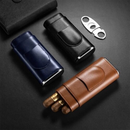 Étui à cigares & Coupe-cigares | 3 Emplacements "Cuir noir"-2