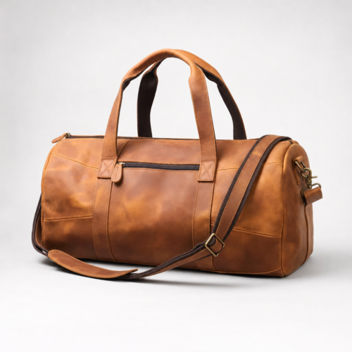 Sac de voyage en cuir de vachette vintage | Marron — Photo studio fond noir