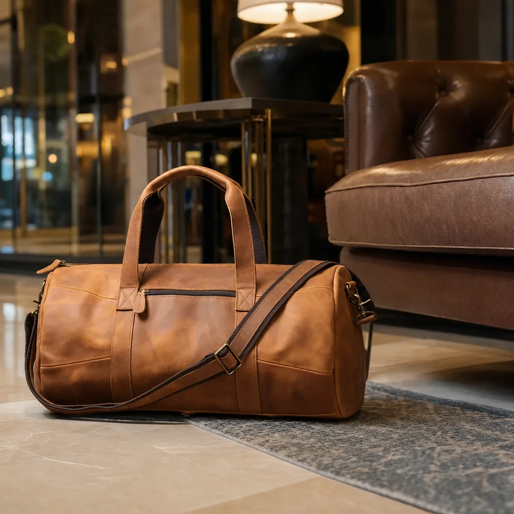 Sac de voyage en cuir de vachette vintage marron